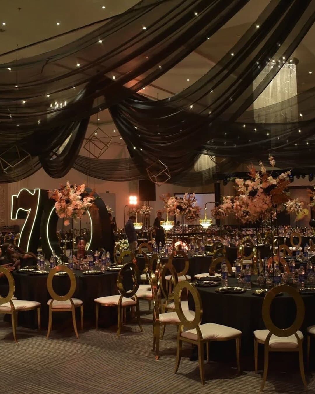 Reception seating and centerpieces