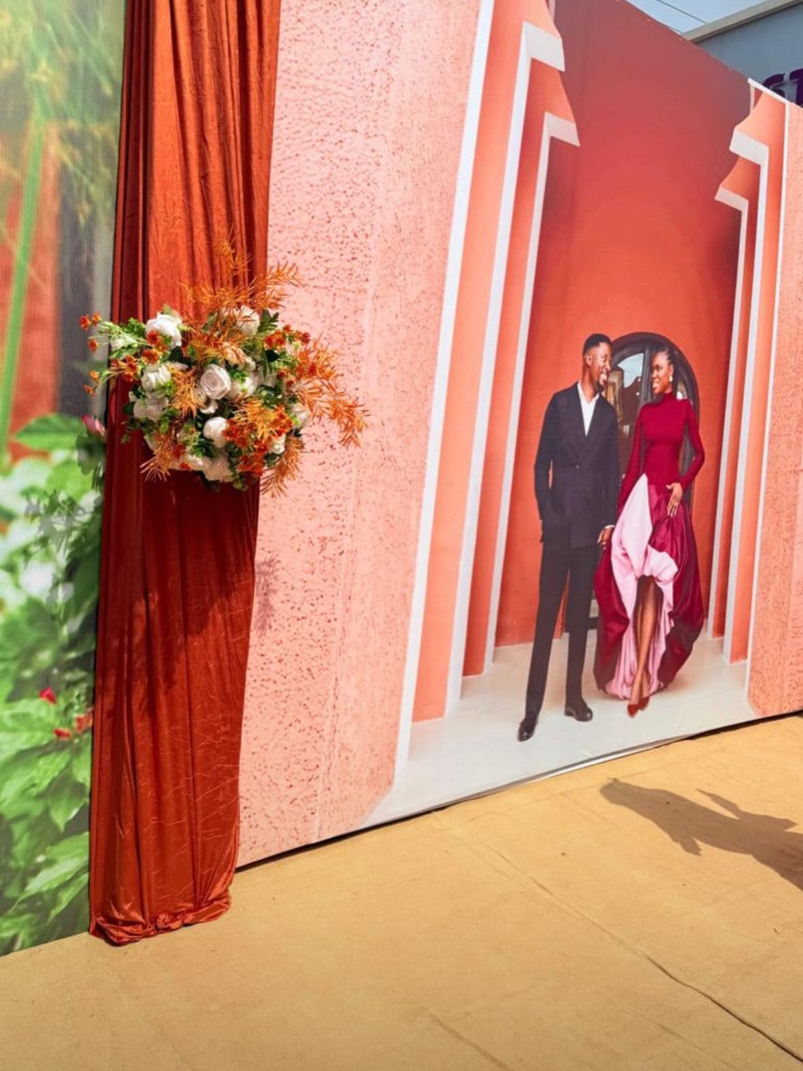 Floral-framed photo backdrop
